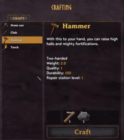 How to build a hammer in Valheim