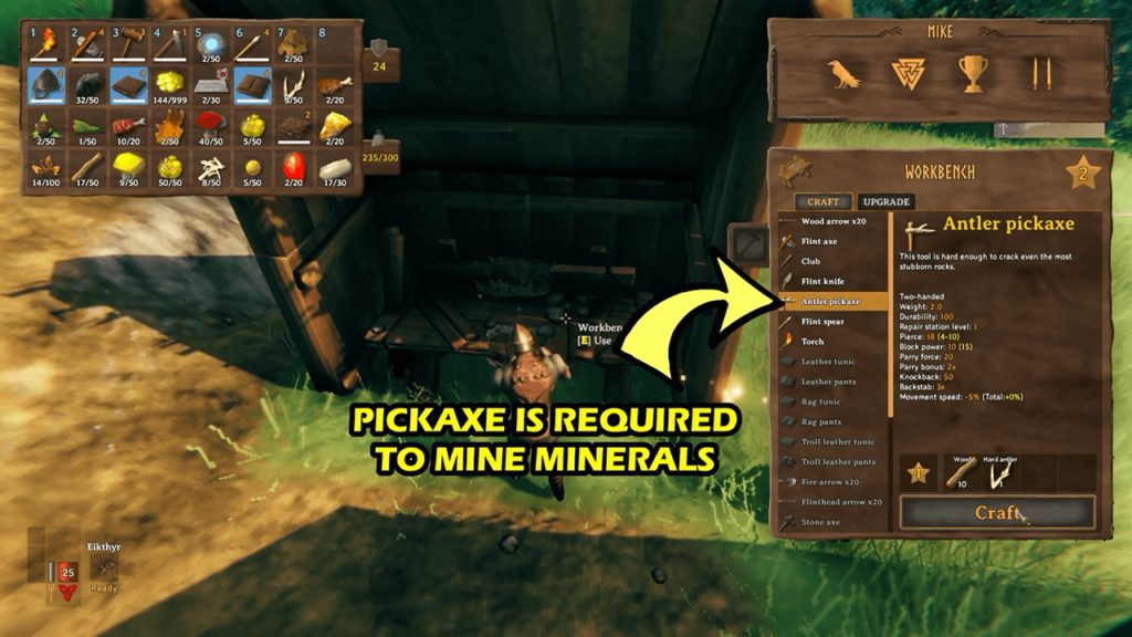 Material required to make Pickaxe