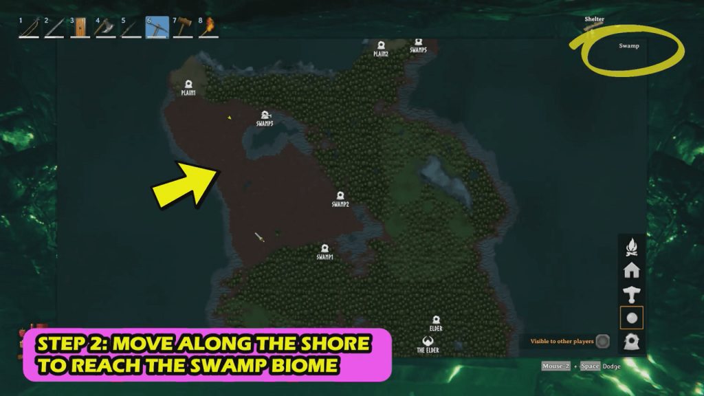This is the map of swamp biome in Valheim. Bonemass Boss is located at swamp biome.