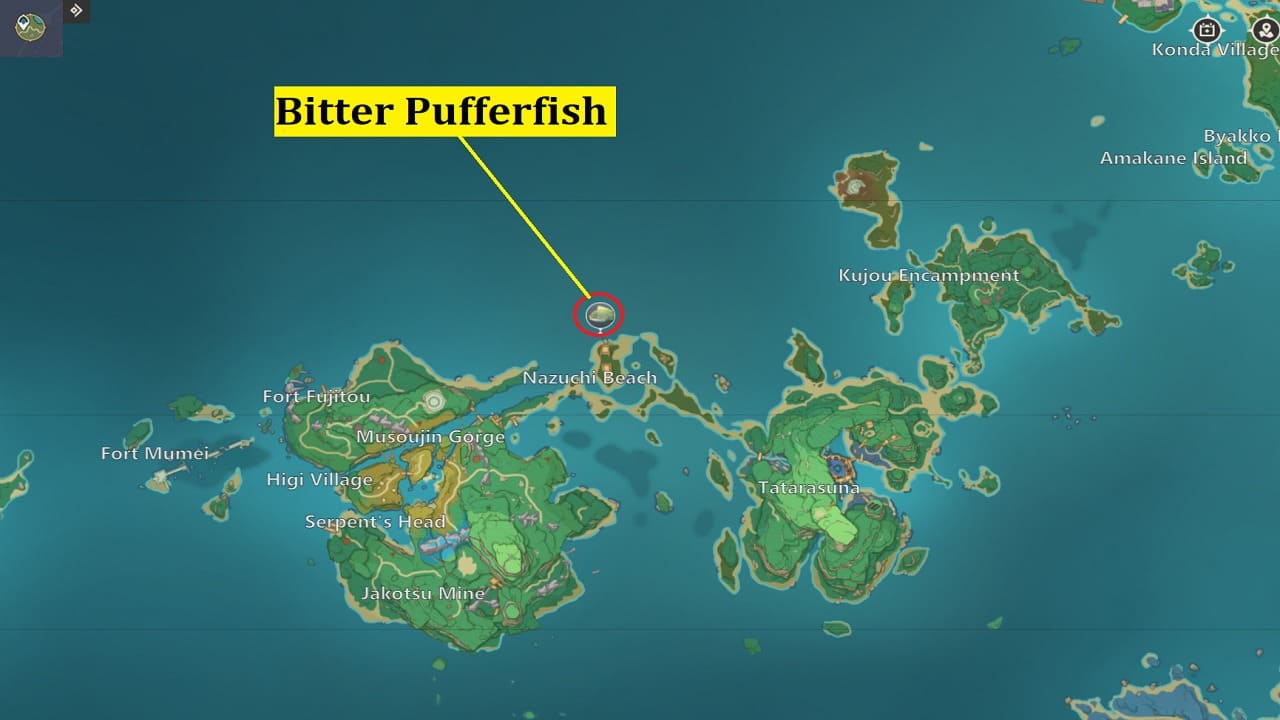Pufferfish and Bitter Pufferfish Fishing Point Locations Genshin