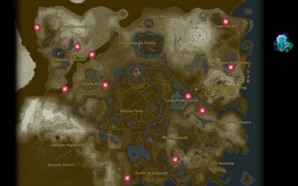 Lynel Locations Map in Zelda Tears of the Kingdom – GAMERPILLAR